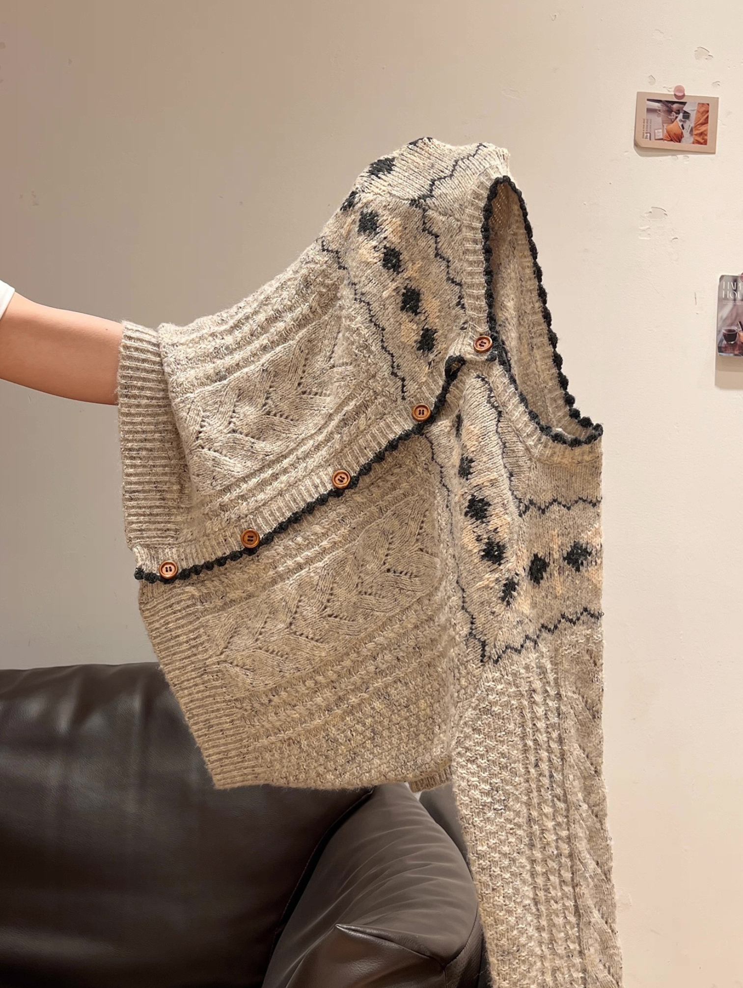 FAIR ISLE CHUNKY CABLE KNIT CARDIGAN