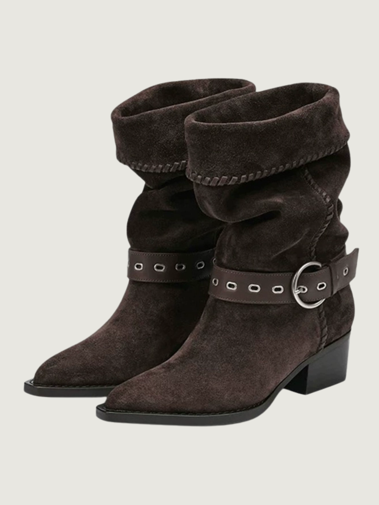 STACKED HEEL BOOTS WITH DECORATIVE BUCKLE