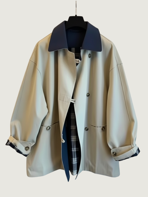 VINTAGE COLOR-BLOCK LOOSE TRENCH COAT
