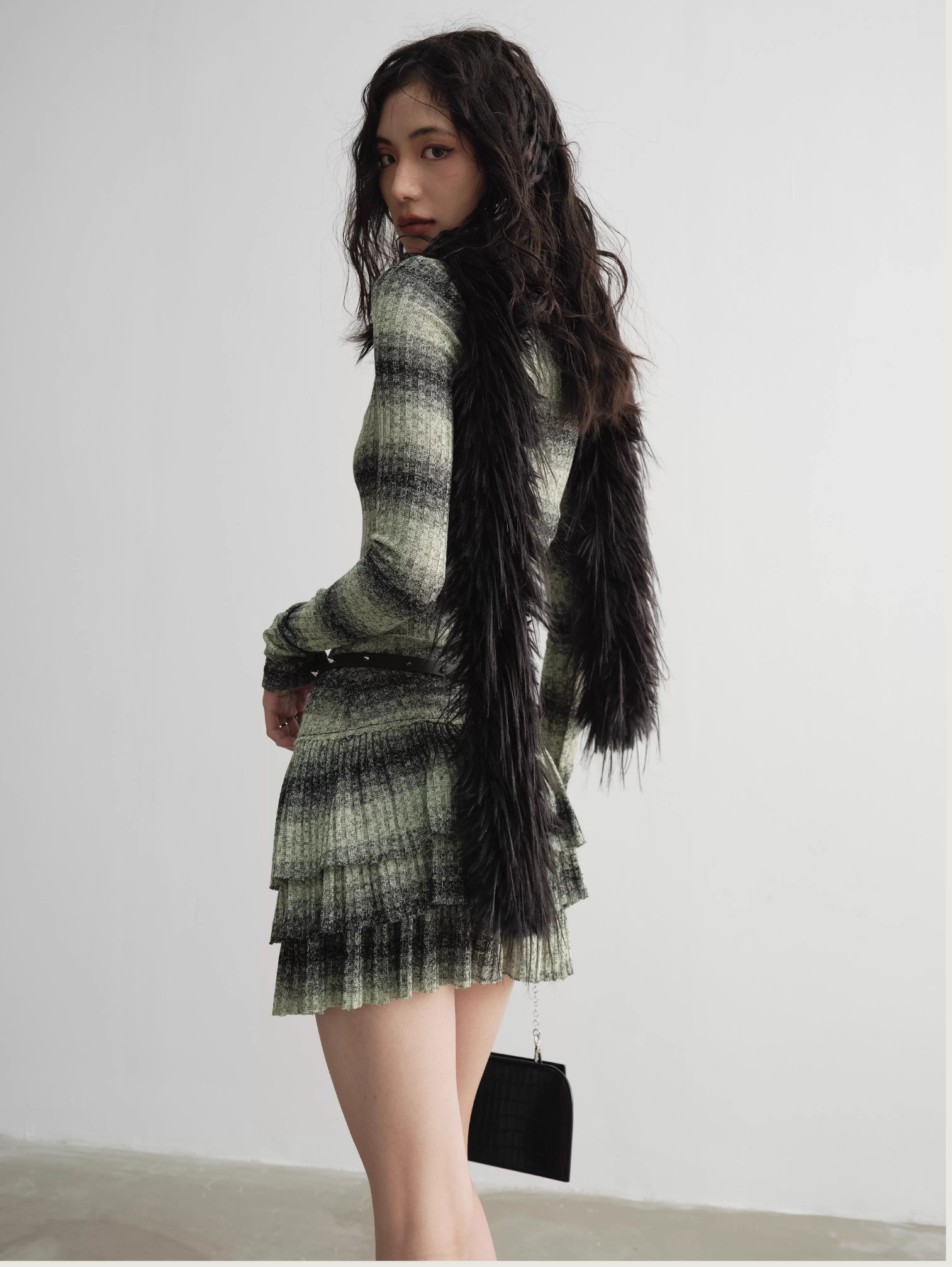 STRIPED RUFFLE TWO-PIECE KNIT DRESS