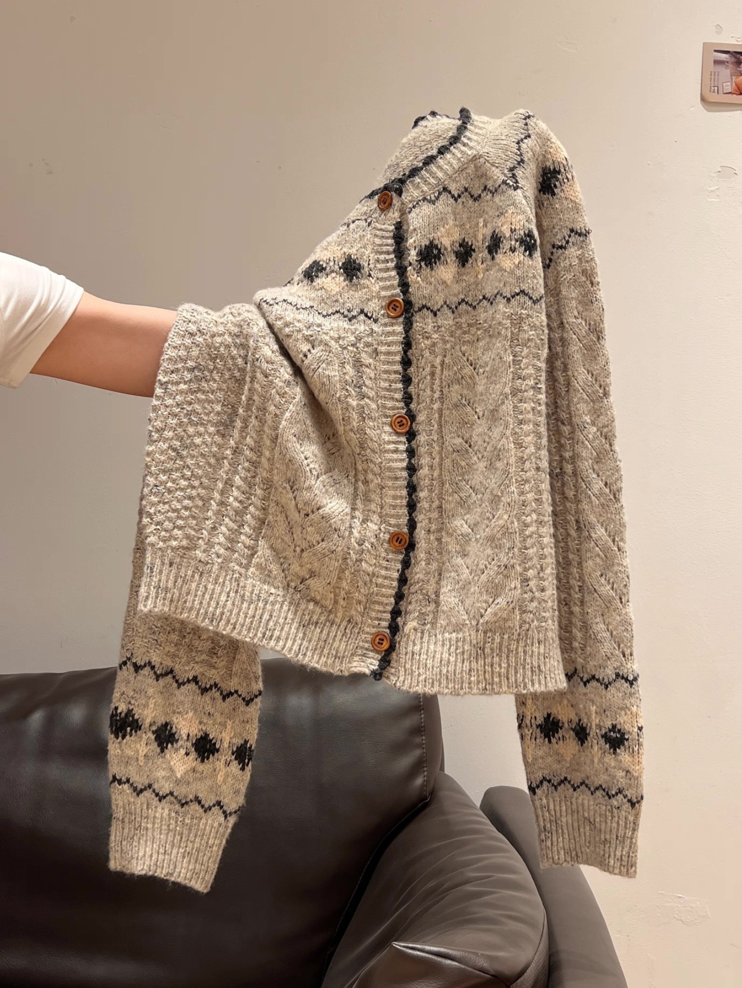 FAIR ISLE CHUNKY CABLE KNIT CARDIGAN