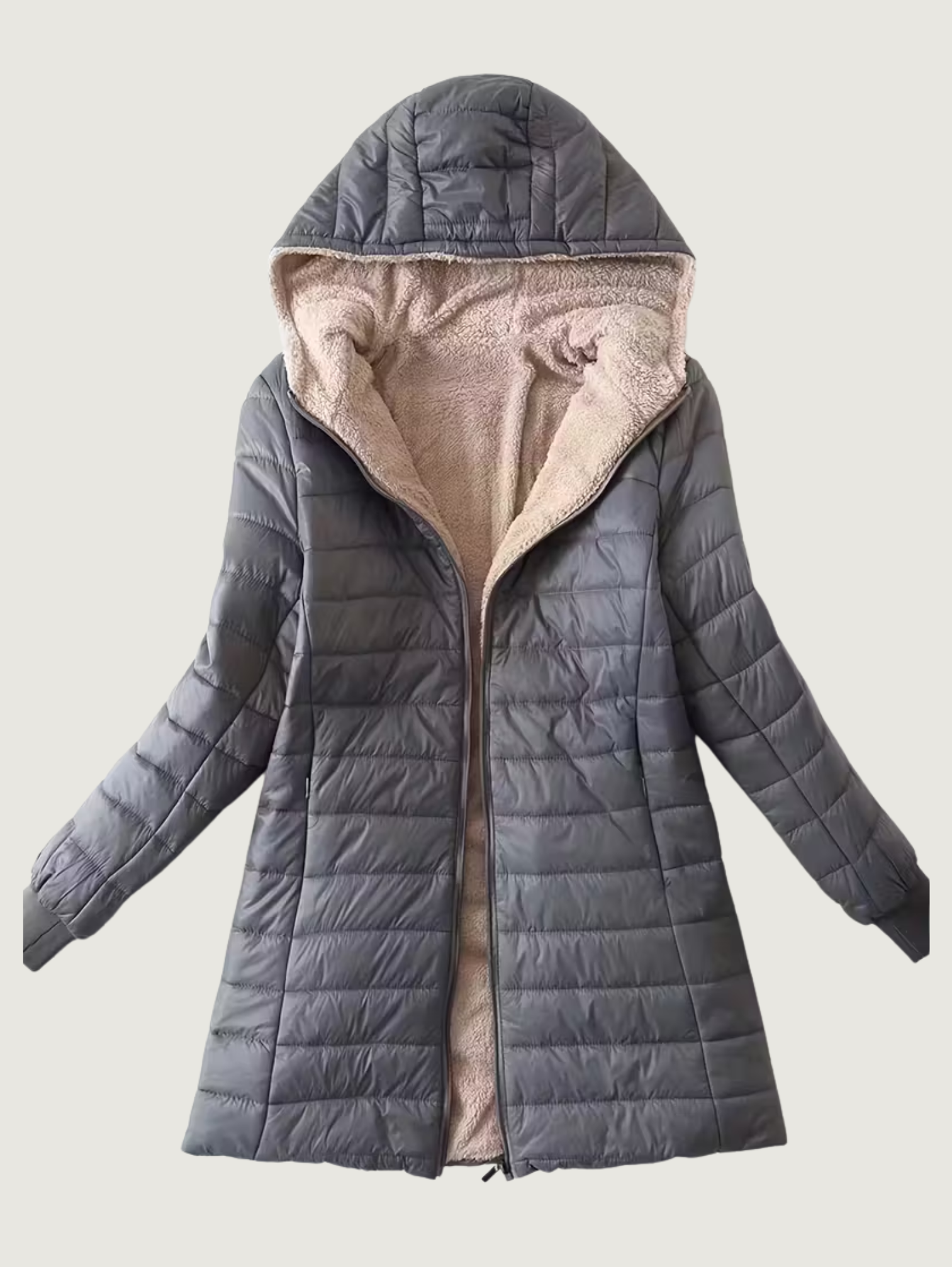 MID-LENGTH HOODED PUFFER ZIPPER JACKET