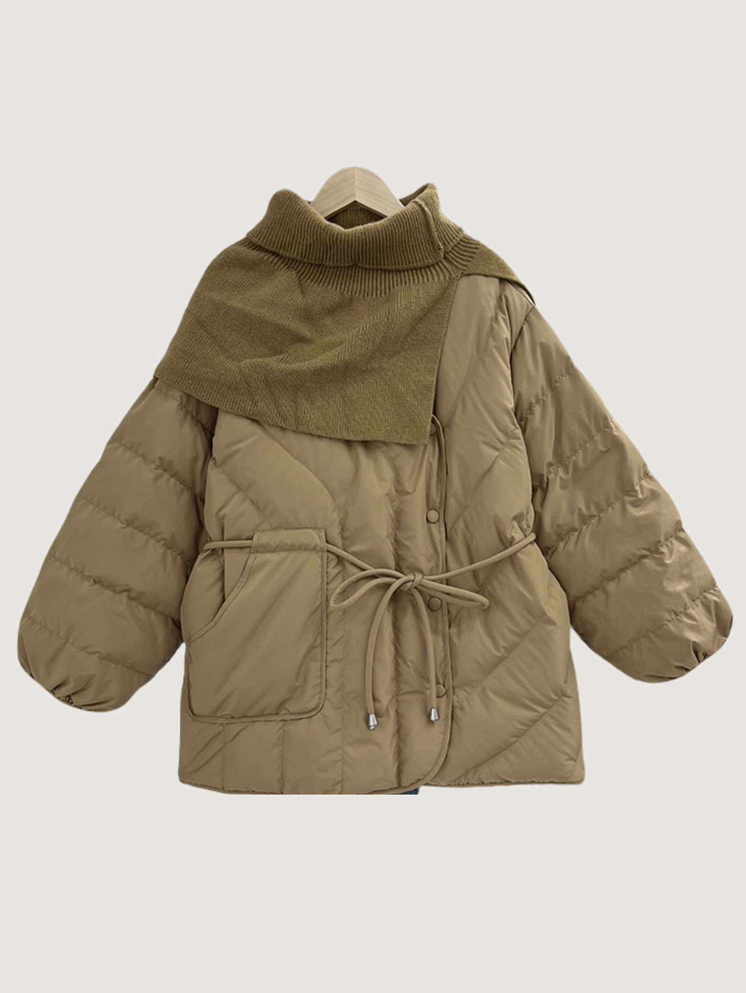 V-NECK SHORT DOWN JACKET WITH KNITTED SHAWL