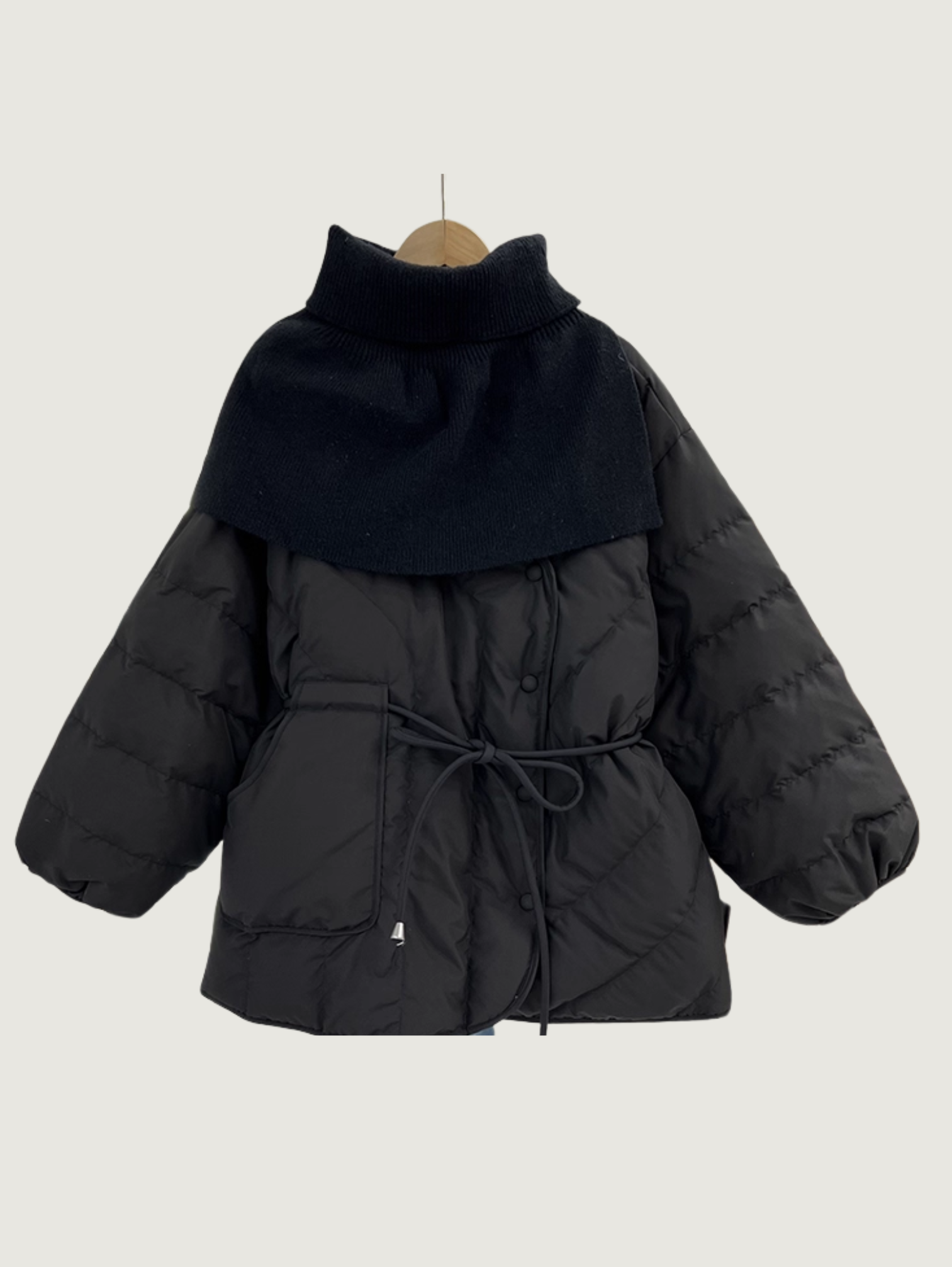 V-NECK SHORT DOWN JACKET WITH KNITTED SHAWL