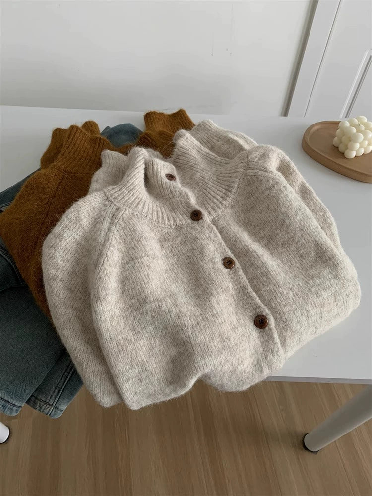 HIGH-END STAND COLLAR KNIT CARDIGAN