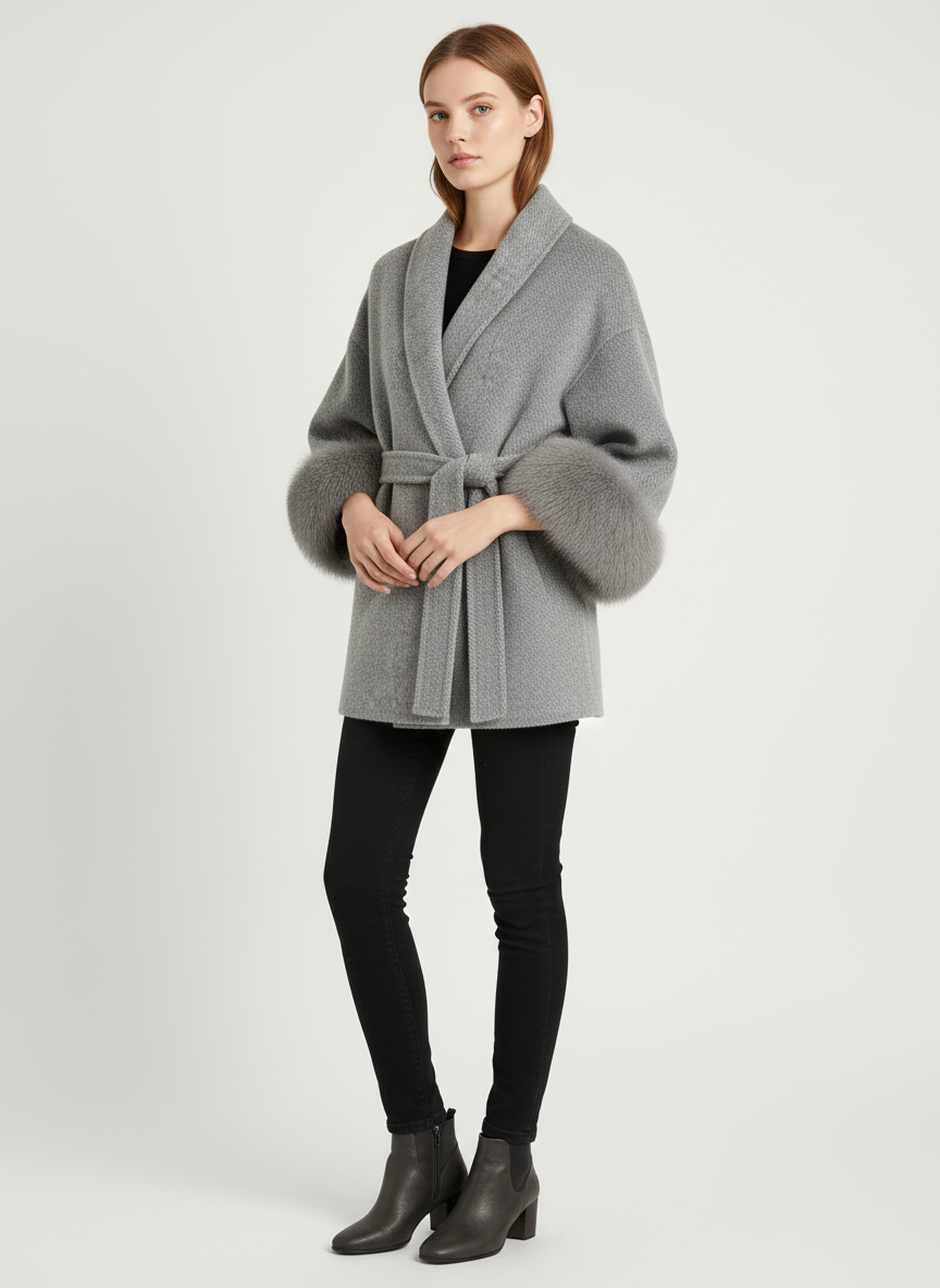 LUXURY DOUBLE-FACED CASHMERE JACKET WITH FOX FUR TRIM